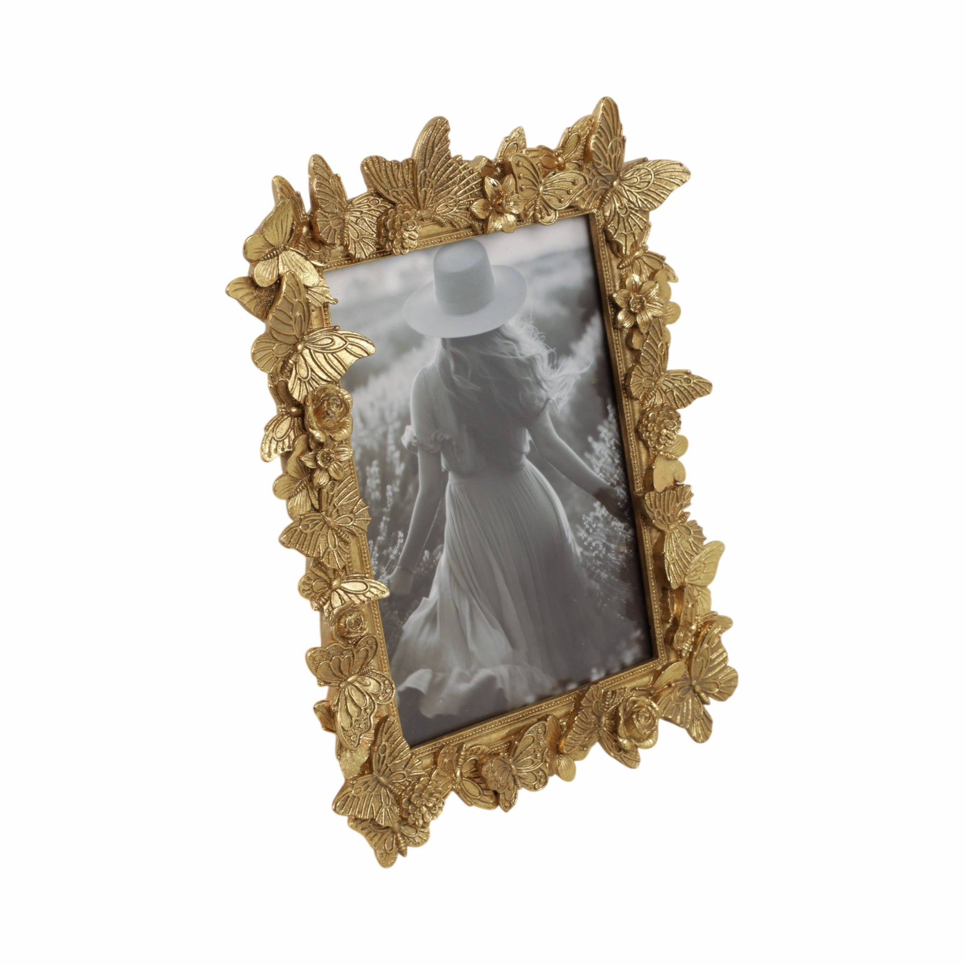 Photo Frame - Gold Polyresin Butterfly in Bloom  5x7 in.