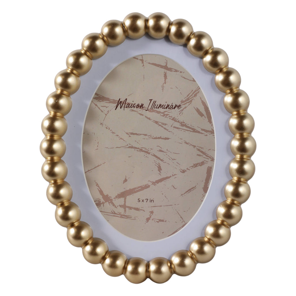Photo Frame - Gold Glass Matted Round Beaded, 7x9 in.