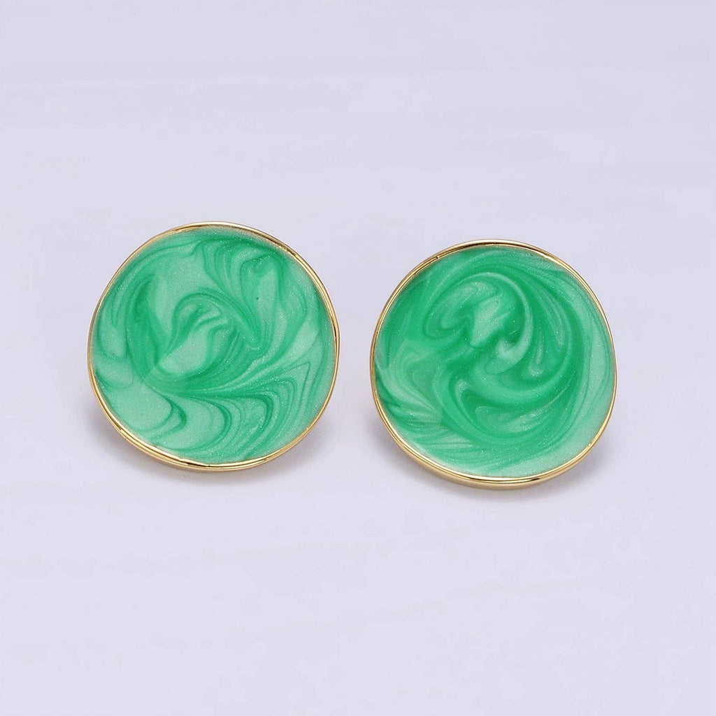 14K Gold Filled Purple, Pink, Blue, White, Green Enamel Dome Round Stud Earrings | V-251 - V-255