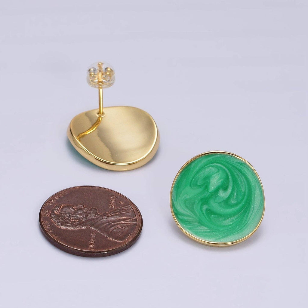 14K Gold Filled Purple, Pink, Blue, White, Green Enamel Dome Round Stud Earrings | V-251 - V-255