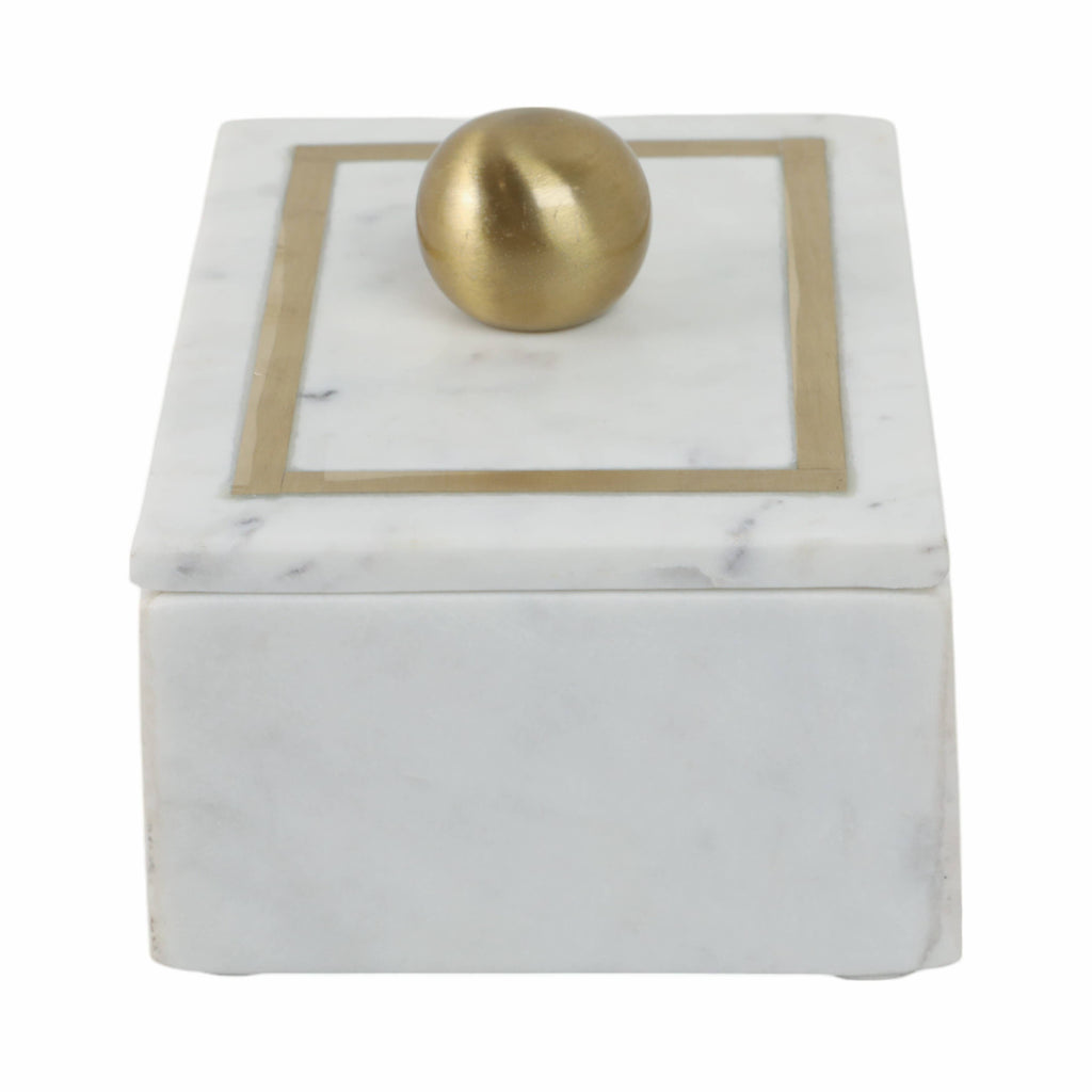 Marble Rectangular Box with Removable Lid - White, 7 in.