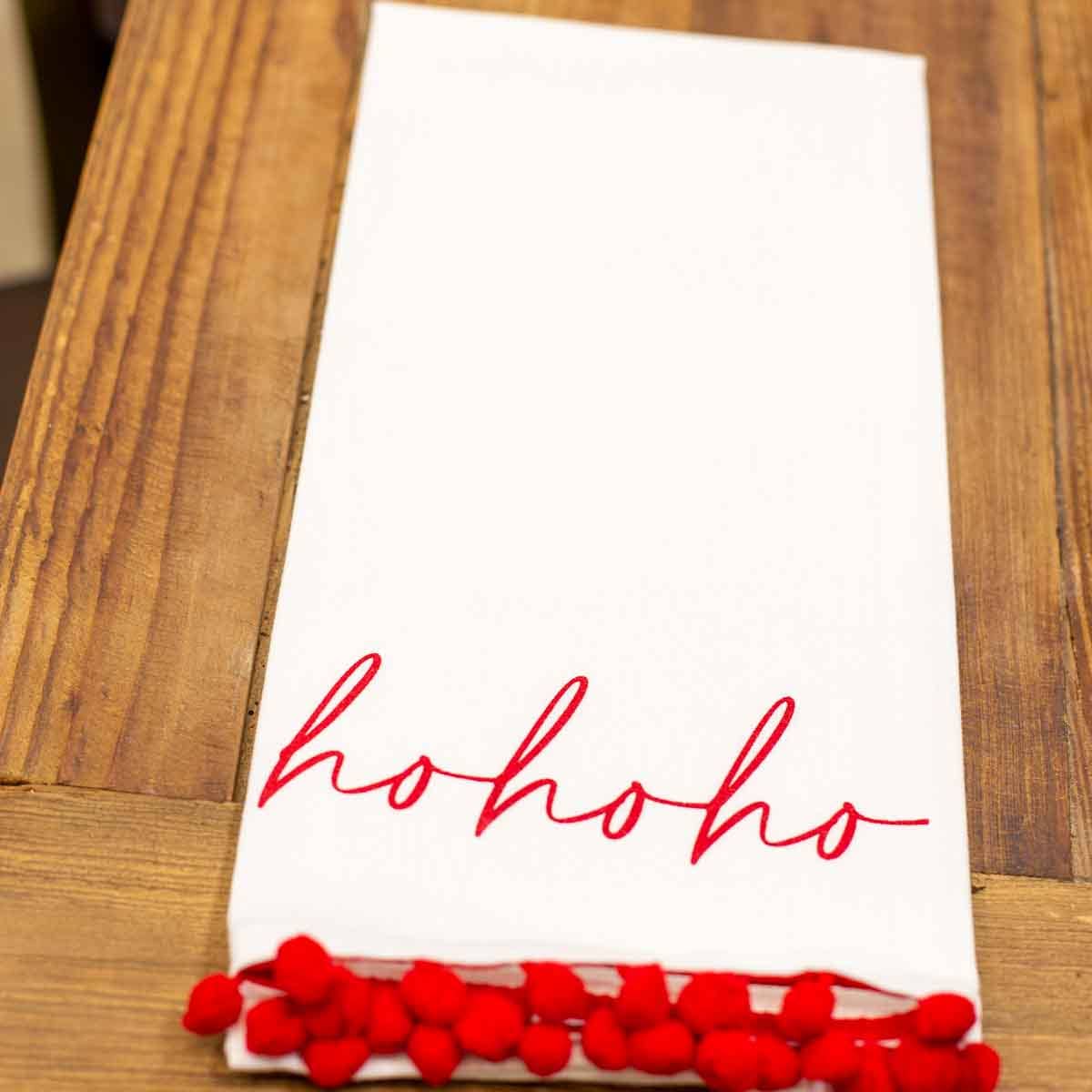 HoHoHo Pom Pom Hand Towel  - White/Red -  20" x 28"