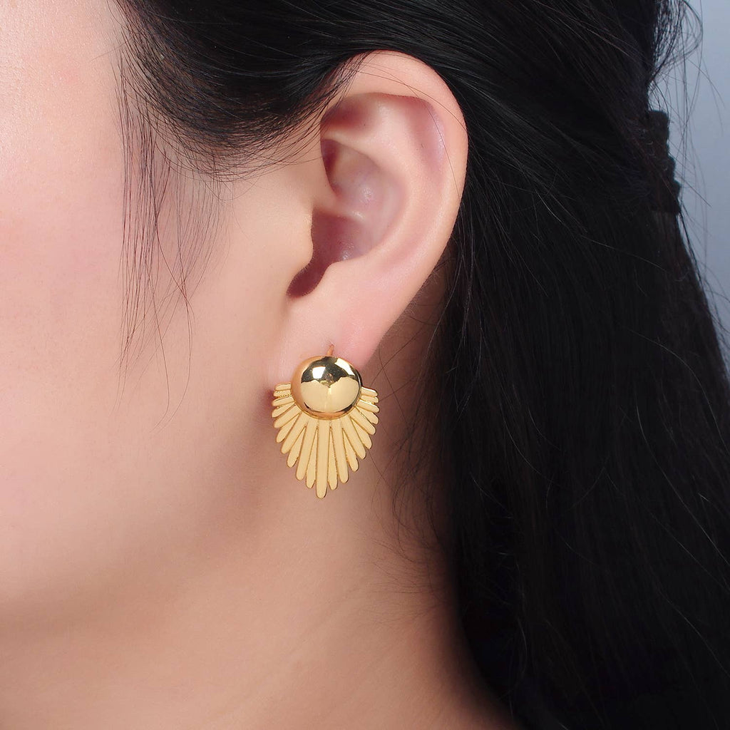 24K Gold Filled Sunburst Feather Door Knob Studs  | AD727