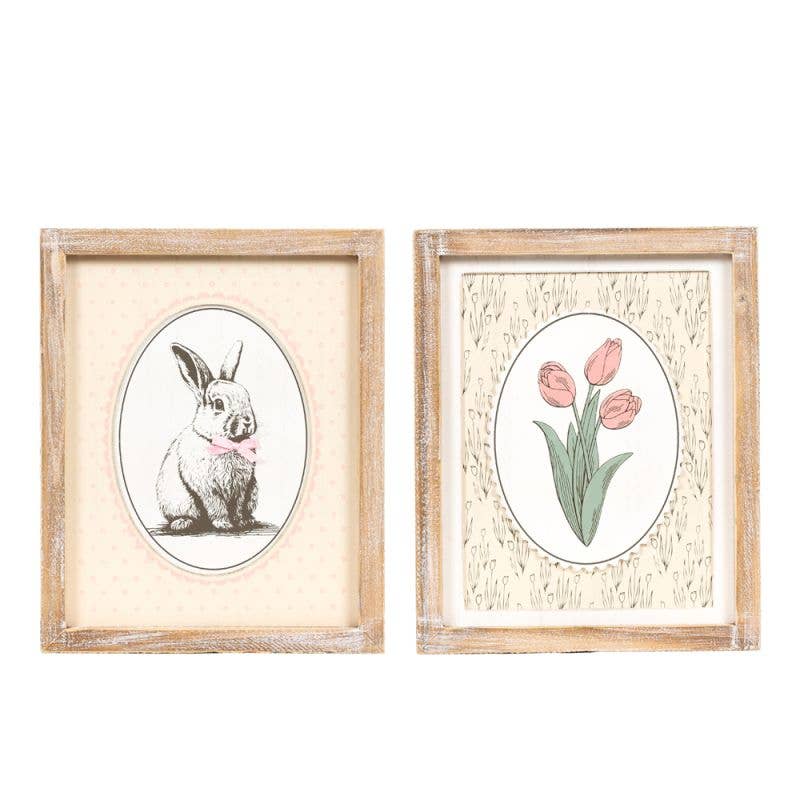35009 - 10x12 wood frame sign TULP BUNNY Easter Spring decor