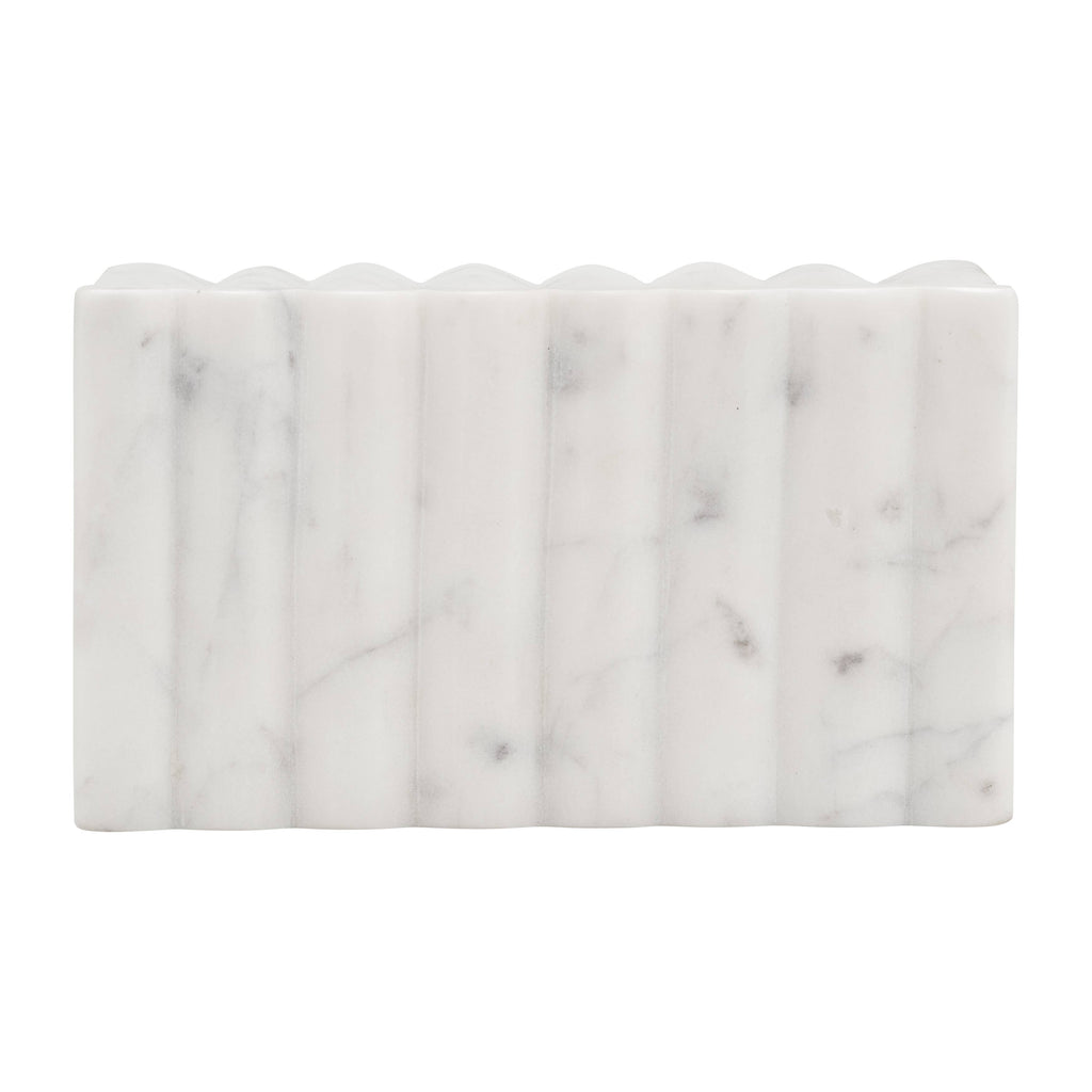 White 7x3" Marble Rectangular Ridged Decorative Box