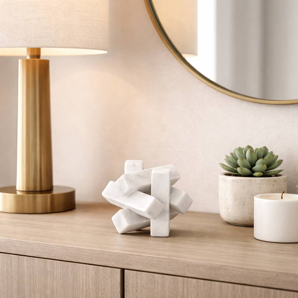 Sculpture - White Marble Faceted Interlocking Orb