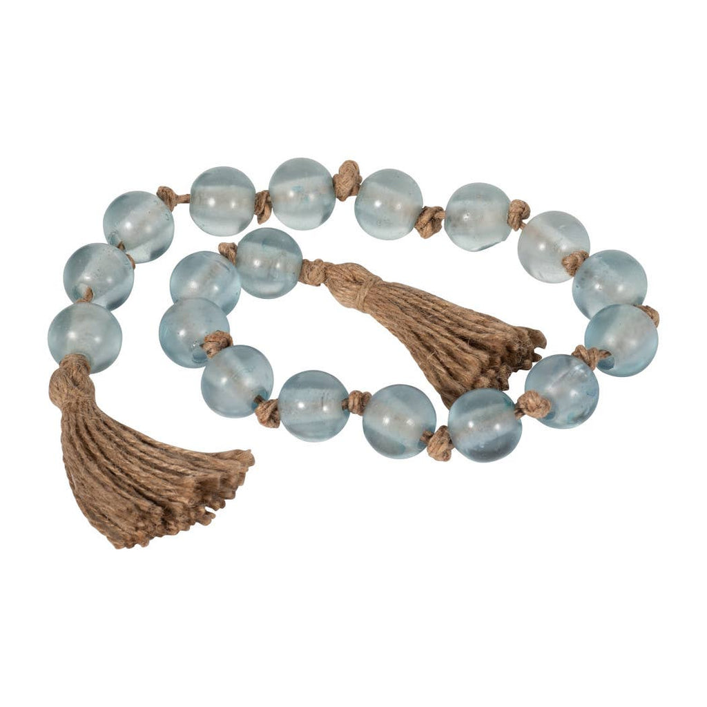 Beaded Garland - Blue Glass with Jute Tassel, 34 in.