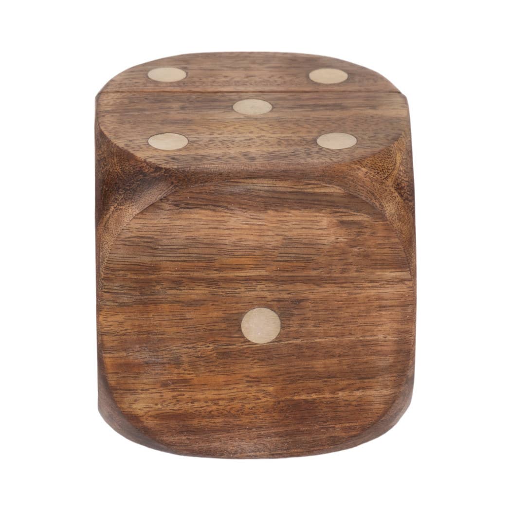 Box Game Set - Brown Mango Wood - Dice Shaped Storage