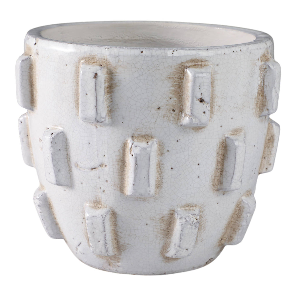 Terracotta Sculptural Hobnail Planter - White, 8 in.