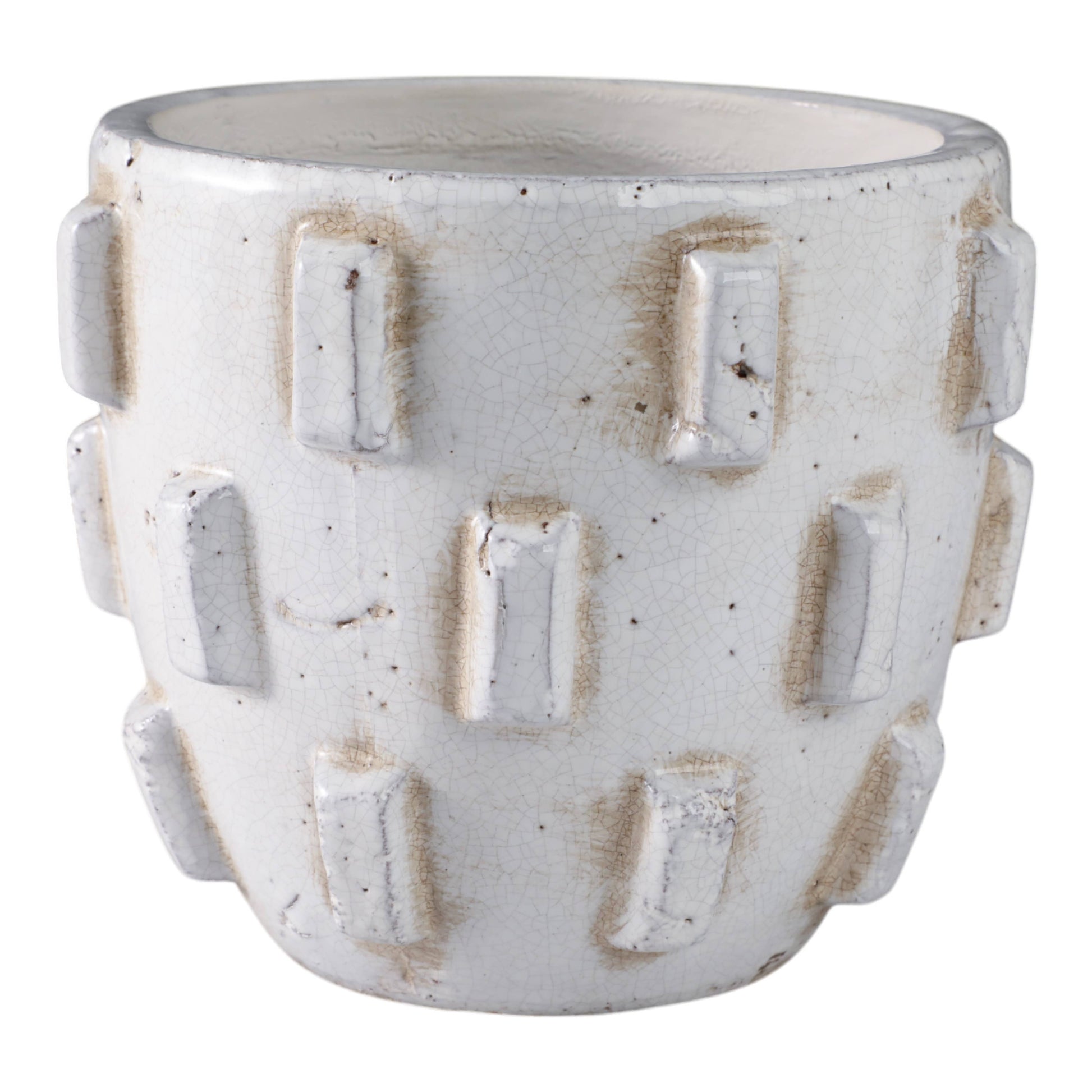 Terracotta Sculptural Hobnail Planter - White, 8 in.