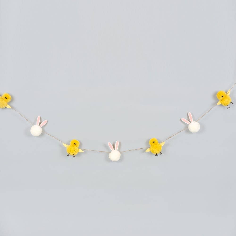 35021 - 5' pom pom garland BUNNY/CHICK Easter Spring decor