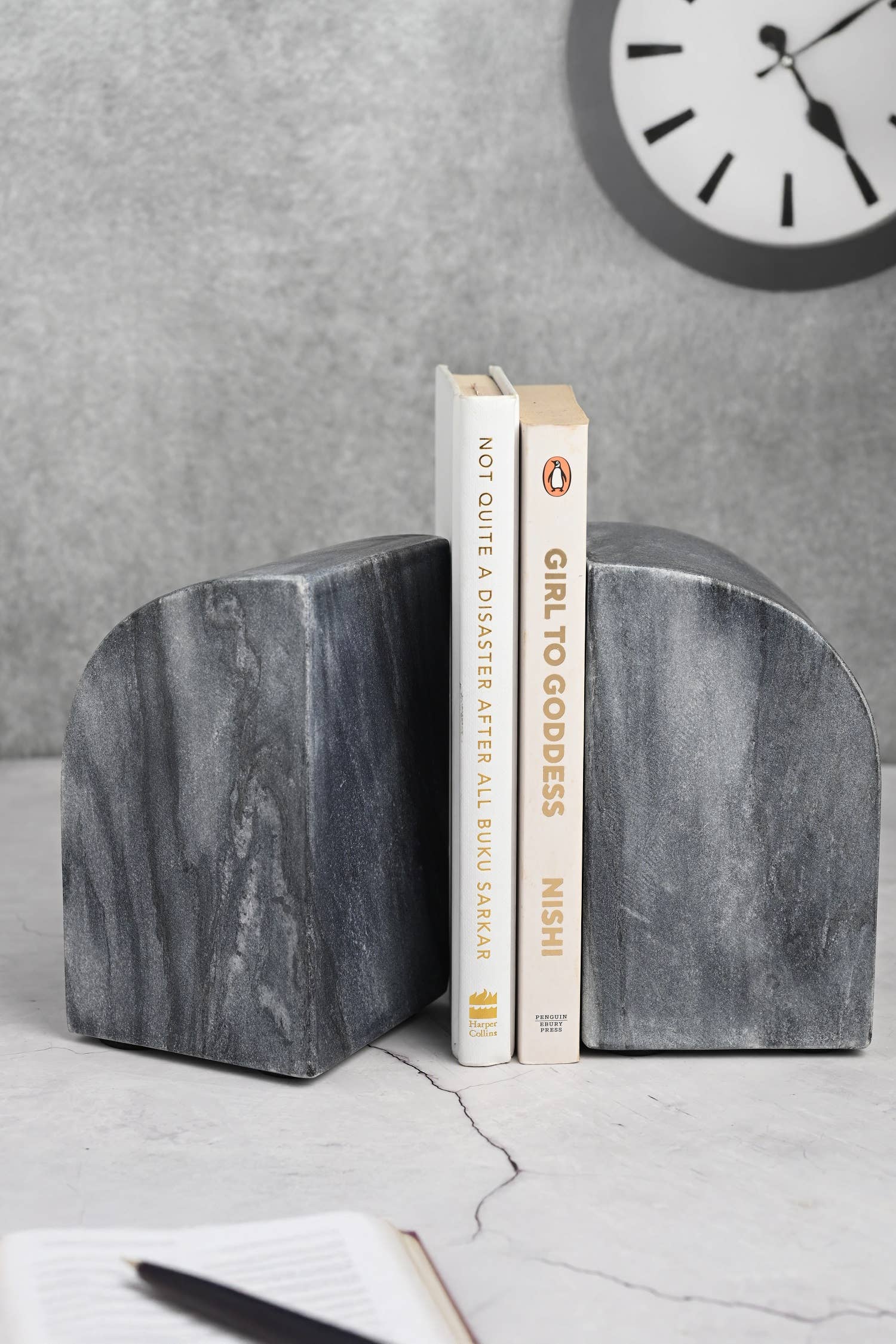 Set of 2 Grey Marble Bookends
