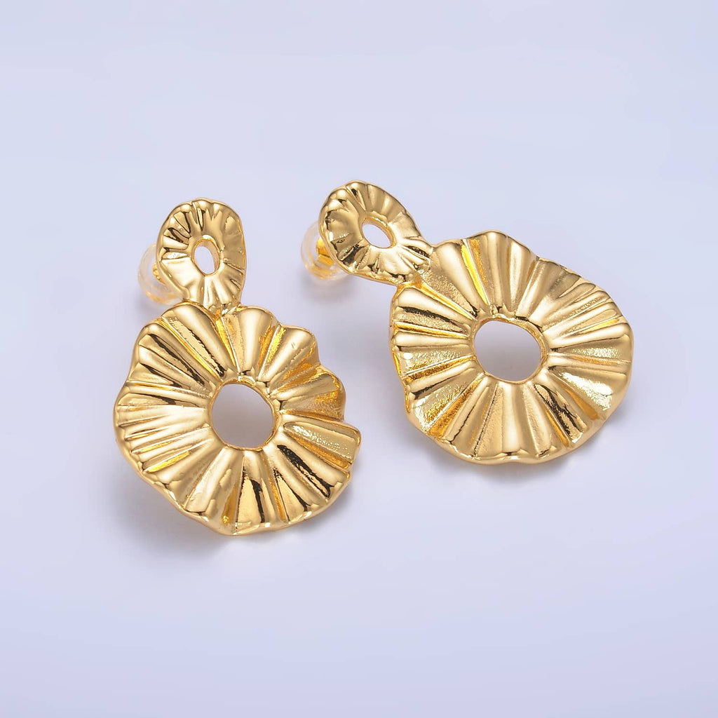 Ruffled Gold Statement Earrings Organic Drop Design