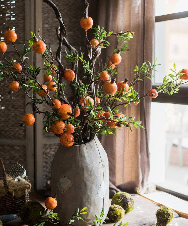 Artificial Fruit Yellow Orange Pomegranate Fruit Stem 36" Ta