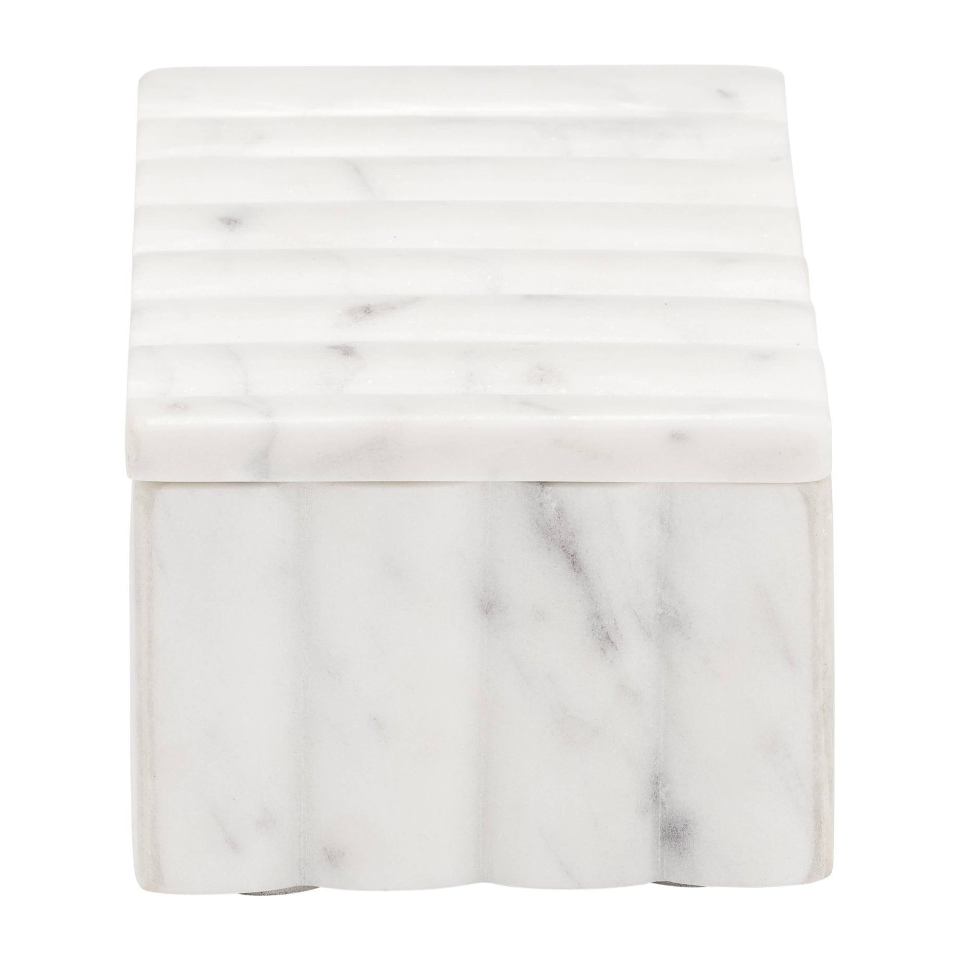 White 7x3" Marble Rectangular Ridged Decorative Box