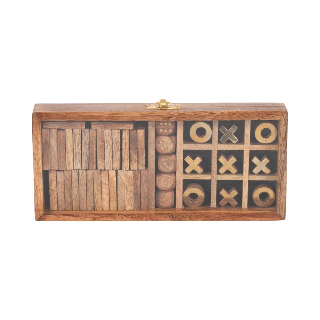 Wooden Elegant Casual Table Game Box - Brown, 9 x 4 in.
