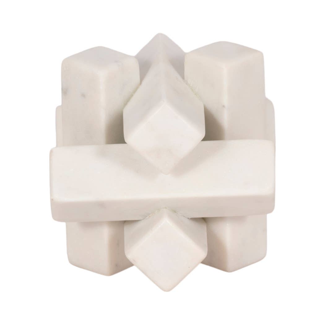 Sculpture - White Marble Faceted Interlocking Orb