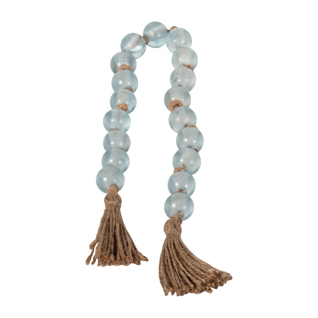 Beaded Garland - Blue Glass with Jute Tassel, 34 in.