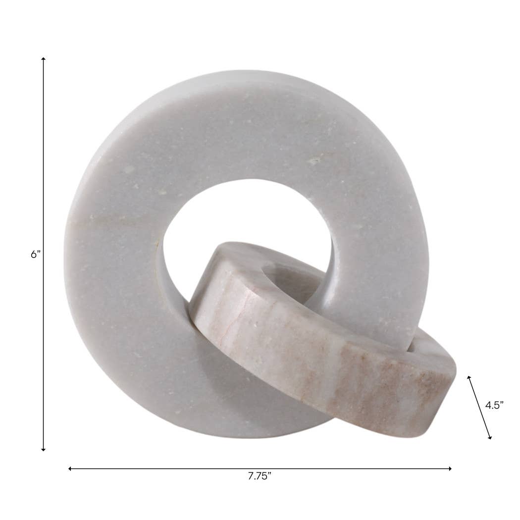 Sculpture Double Ring - White/Beige Marble Finish, 6 in.