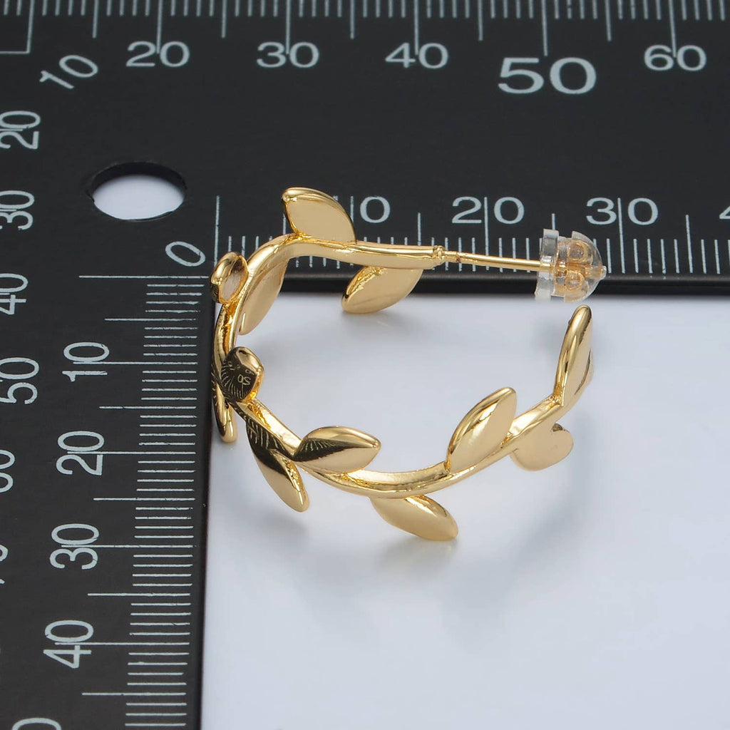 24K Gold Filled Nature Leaf Hoop Earring | AB-1232