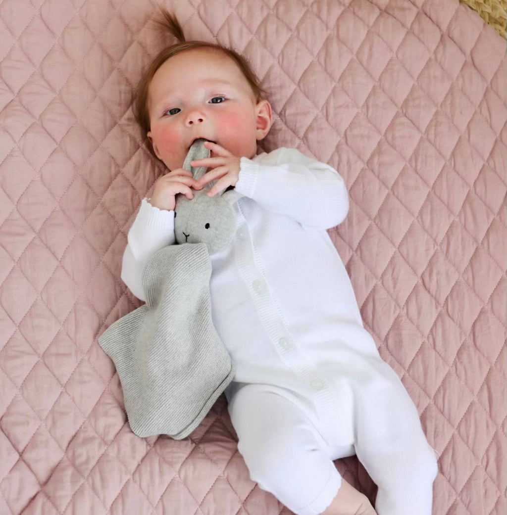 Bunny Mommy & Me Baby Knit Blanket & Lovey Gift SET