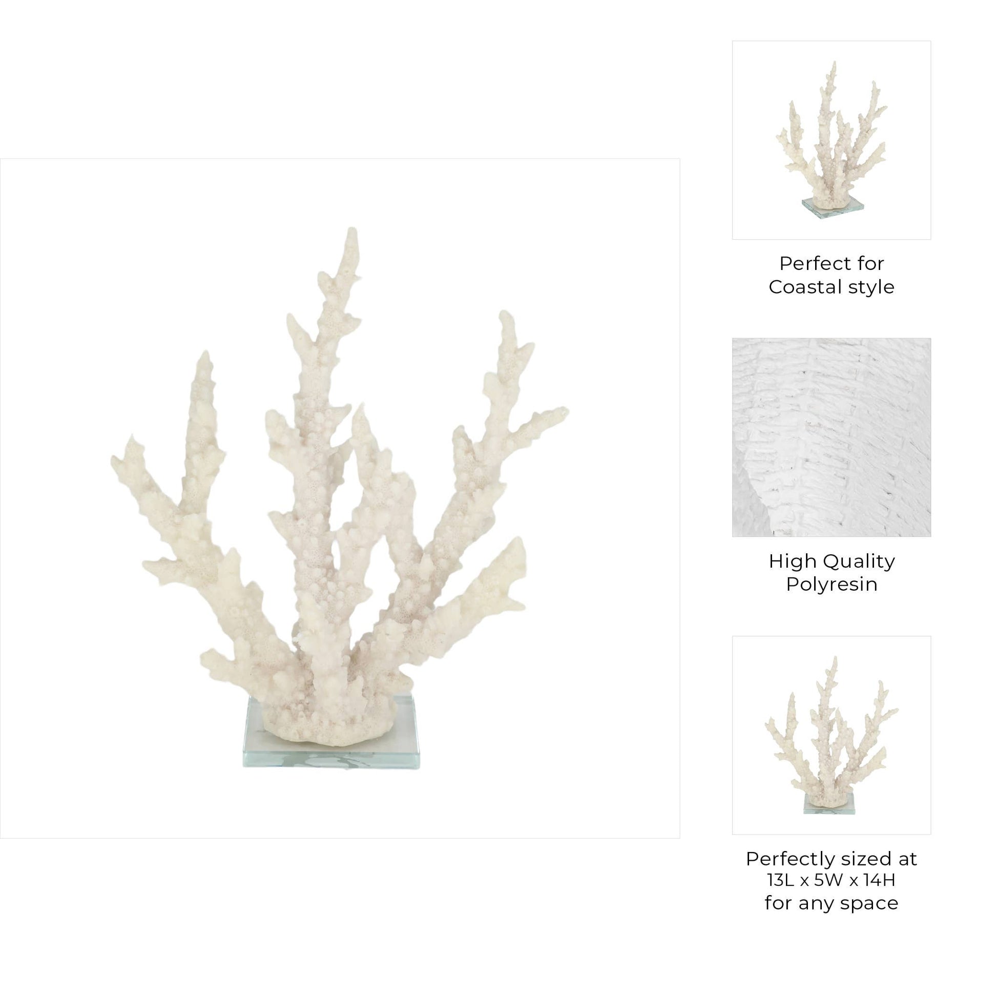 White Resin Branching Coral on Glass Base Figurine