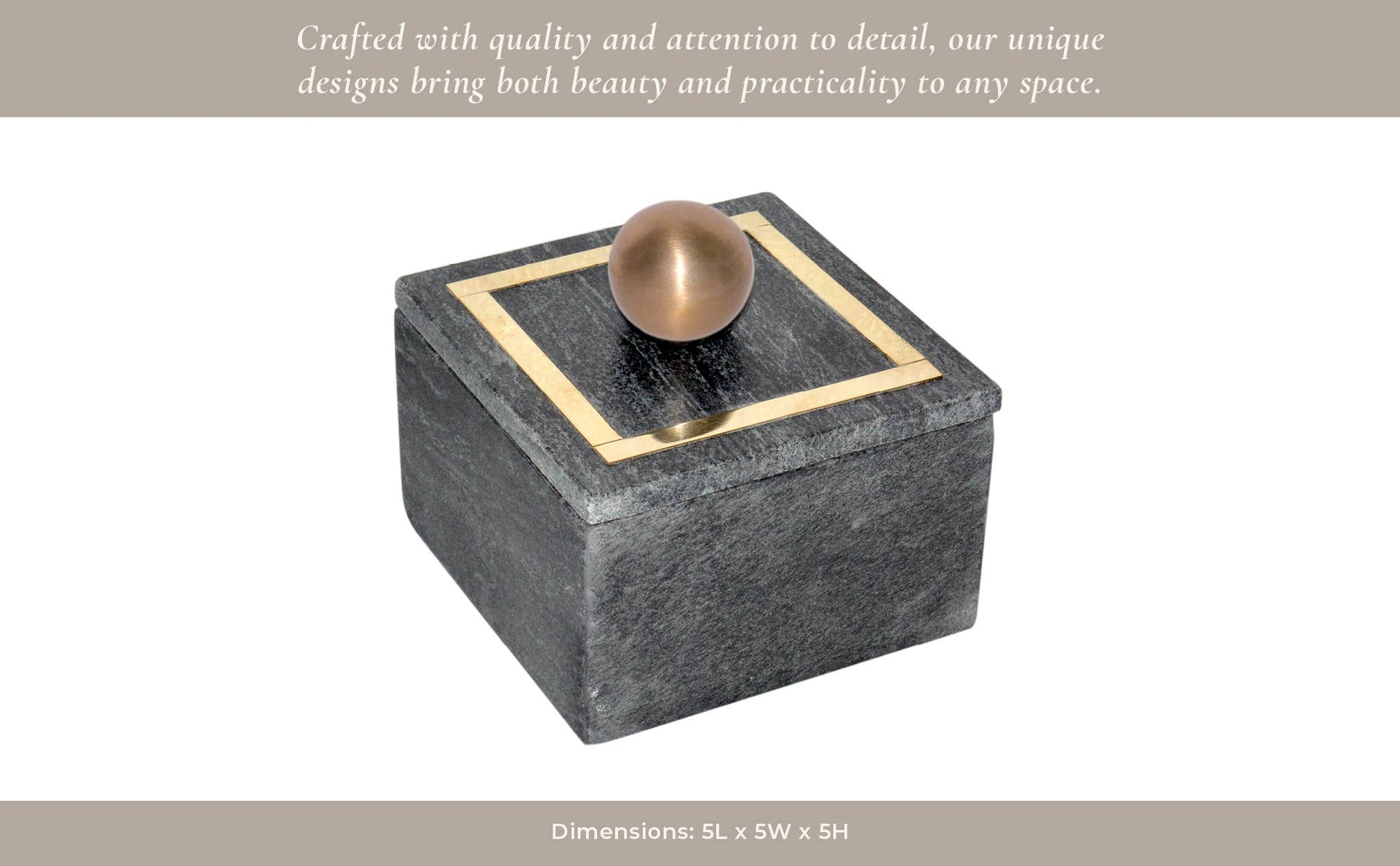 Marble Modern Square Storage Box with Knob - Black, 5 in.