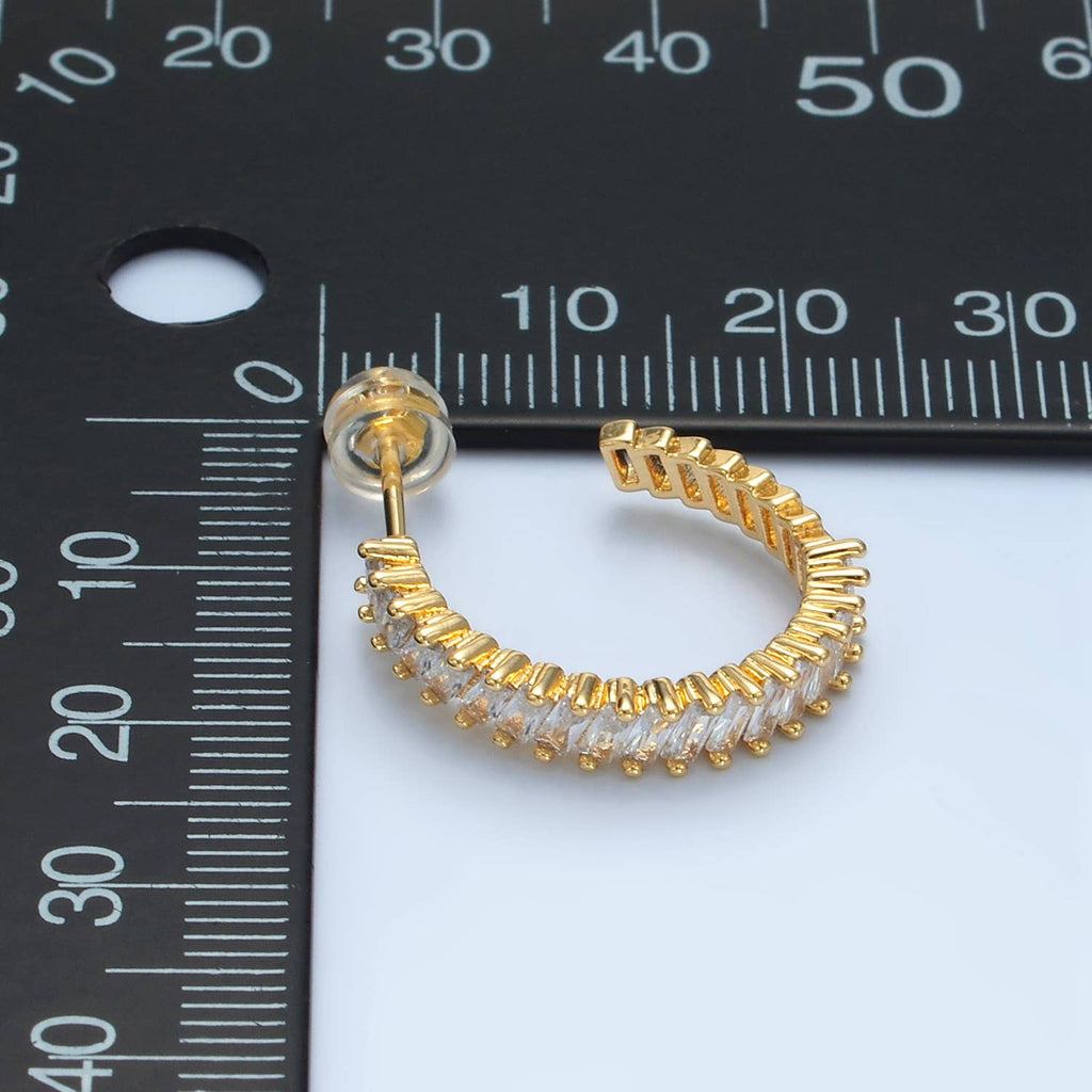 24K Gold Filled Baguette Lined J-Shaped Hoops | AD732