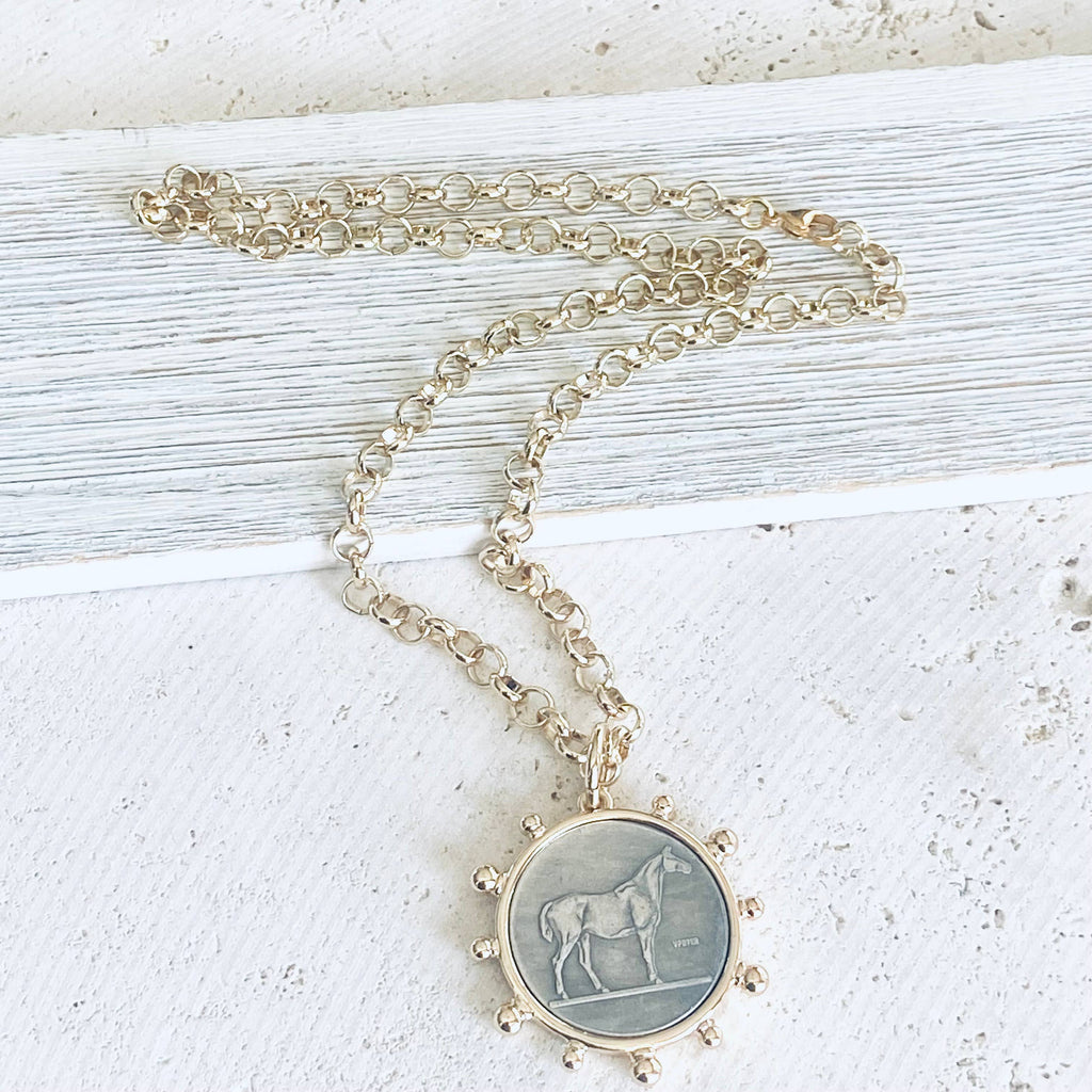 Horse coin necklace western equestrian jewelry derby