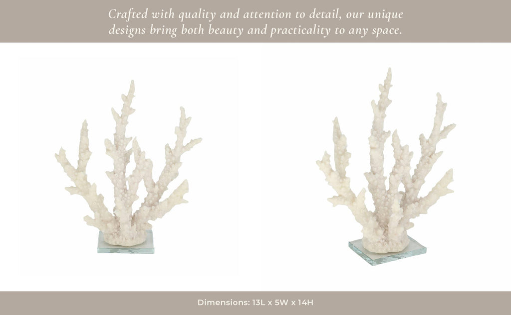 White Resin Branching Coral on Glass Base Figurine
