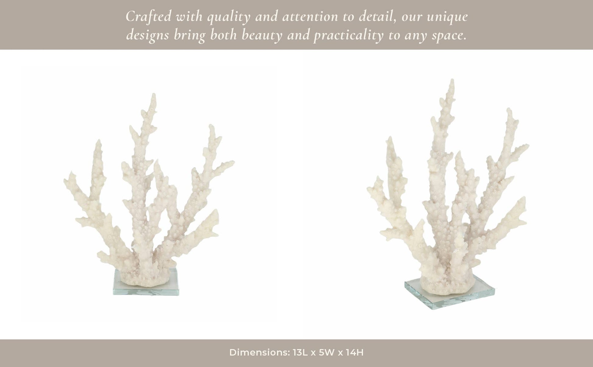 White Resin Branching Coral on Glass Base Figurine