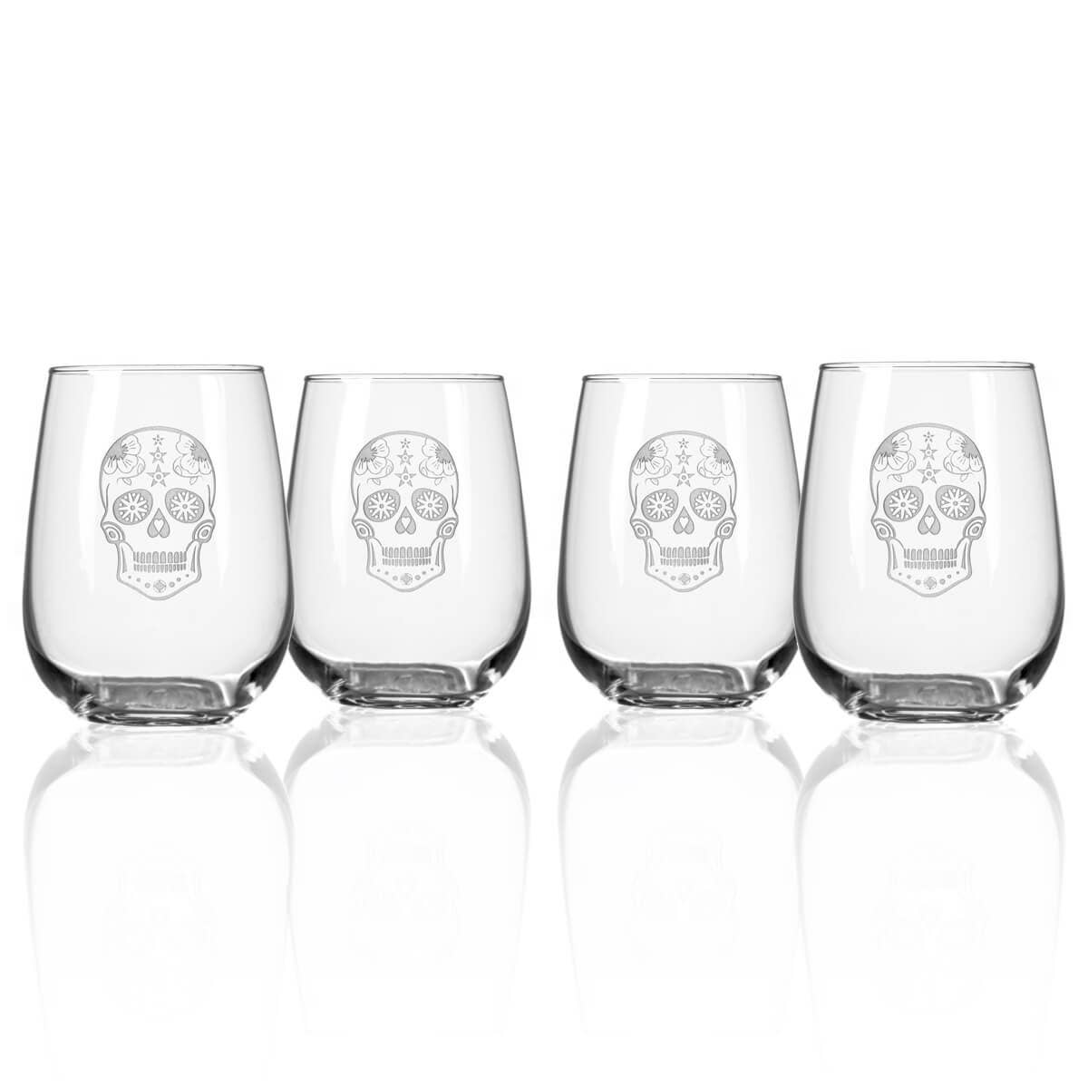 Sugar Skull 17oz Stemless Wine - Halloween Glassware - SET OF TWO (Copy)