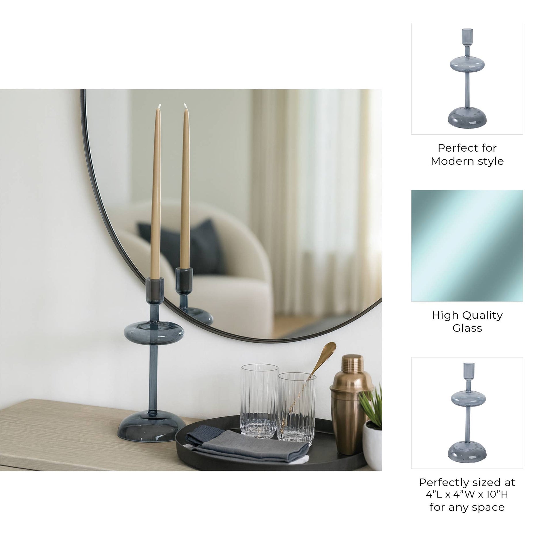 Candle Holder - Blue Glass Retro Bubble Taper, 10 in.