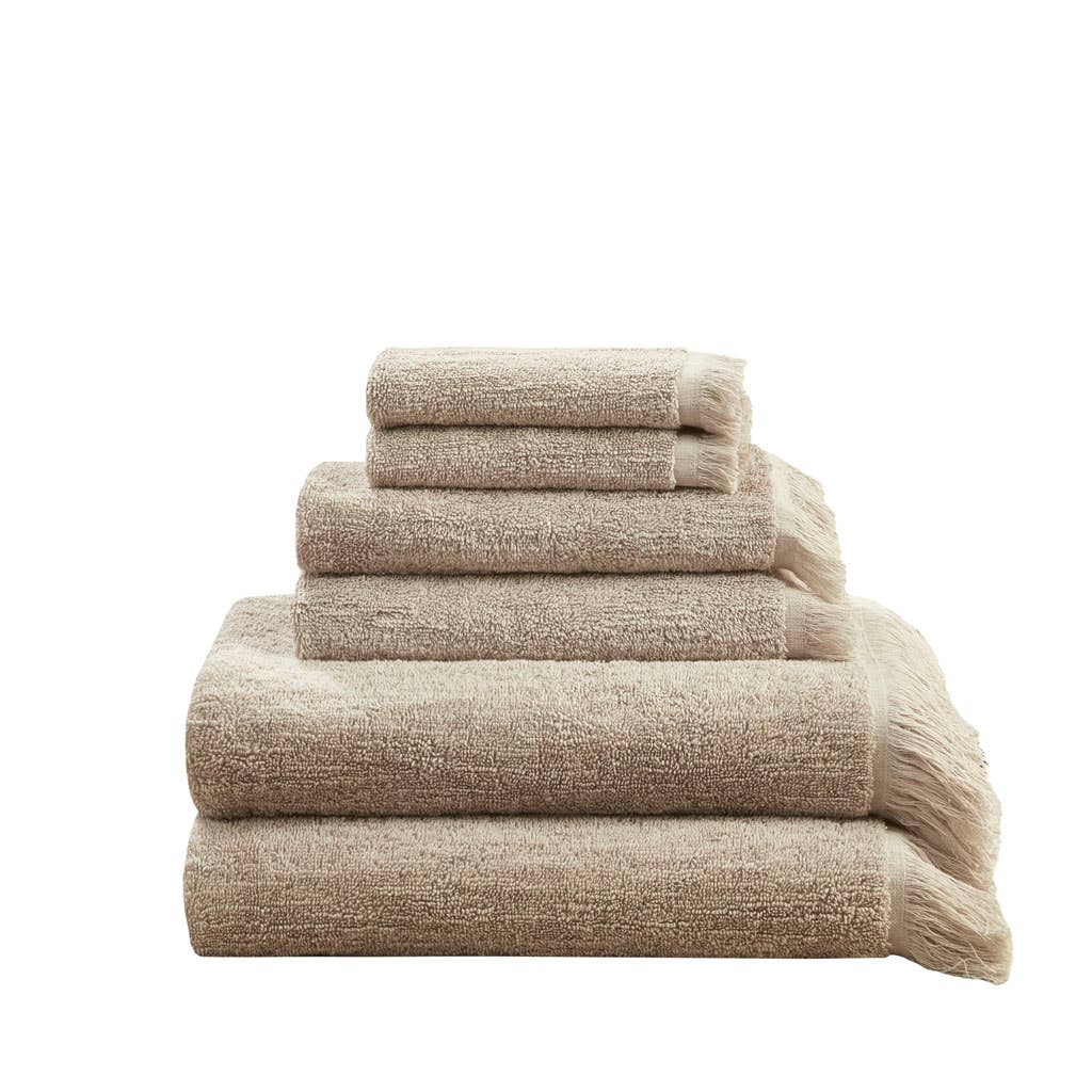 Terry Cotton 630gsm Fringed 6-Piece Towel Set, Taupe