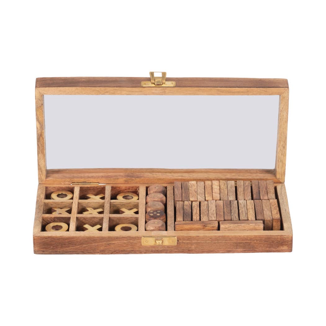Wooden Elegant Casual Table Game Box - Brown, 9 x 4 in.