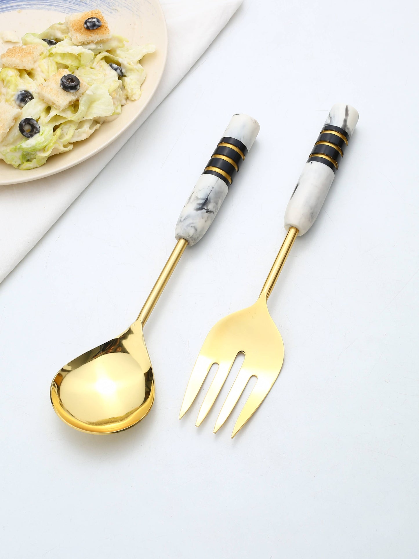 Gold Plated Metal & Resin Salad Server 2- Piece Set (11)