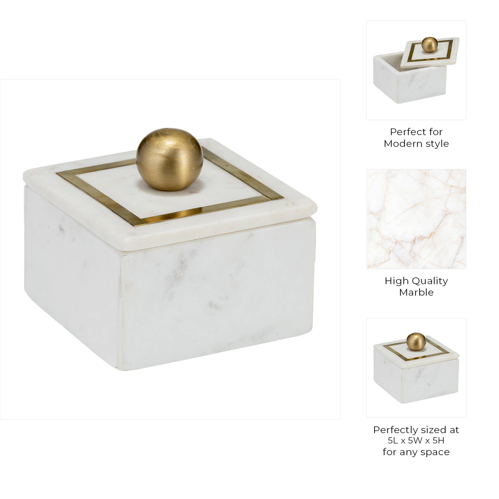 Marble Modern Storage Box with Removable Lid - White, 5 in.