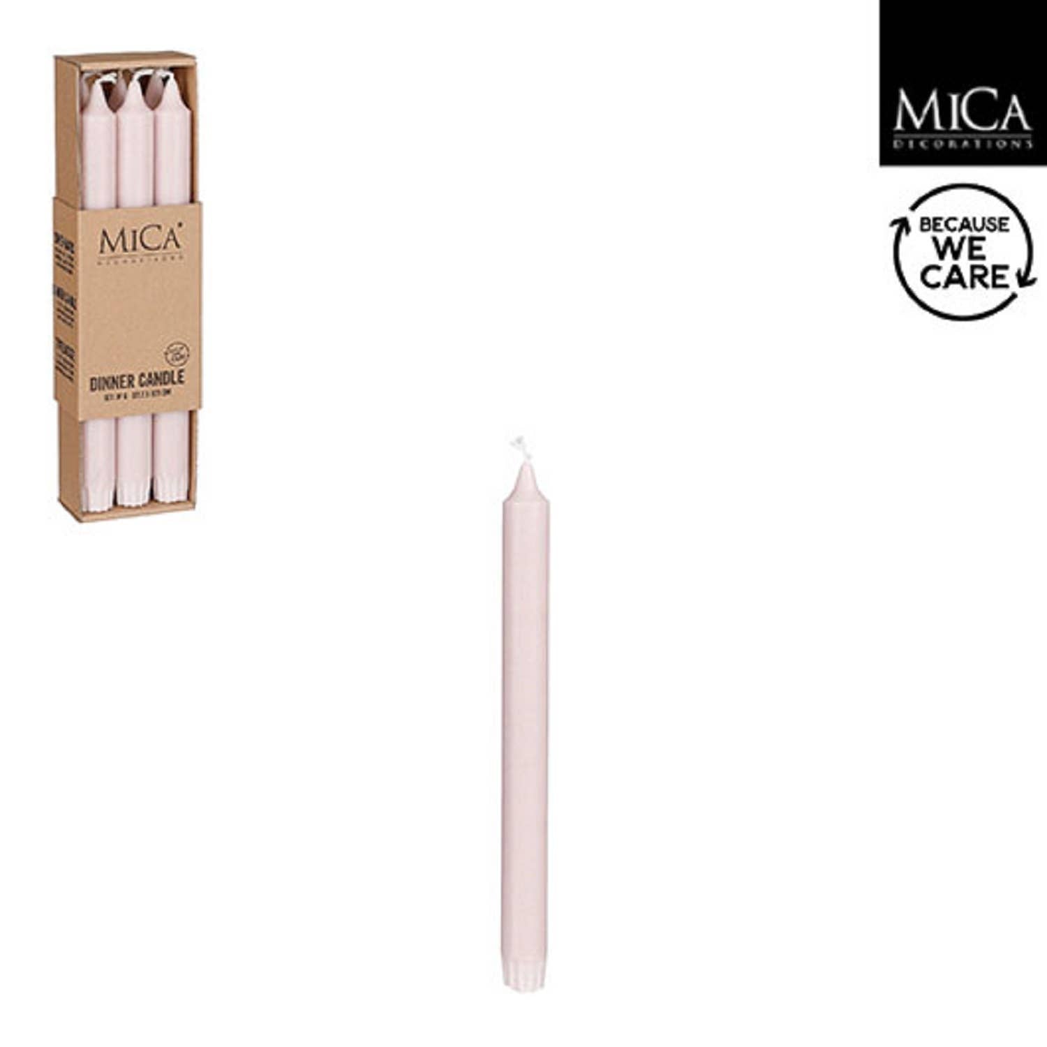 Set of 6 Stearin Taper Candles Pink