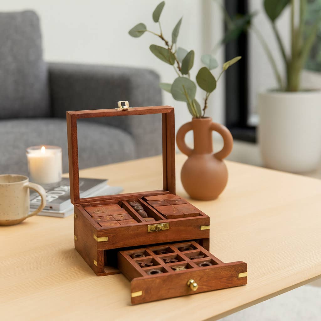 Game Set - Brown/Gold Wood 3 in 1 with Storage Case