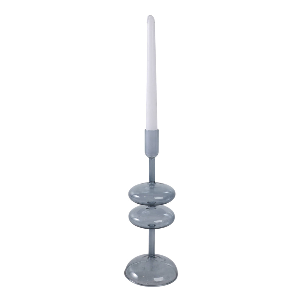 Candle Holder - Blue Glass Retro Bubble Taper, 11 in.