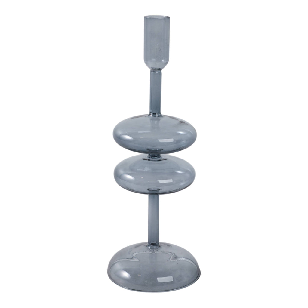 Candle Holder - Blue Glass Retro Bubble Taper, 11 in.