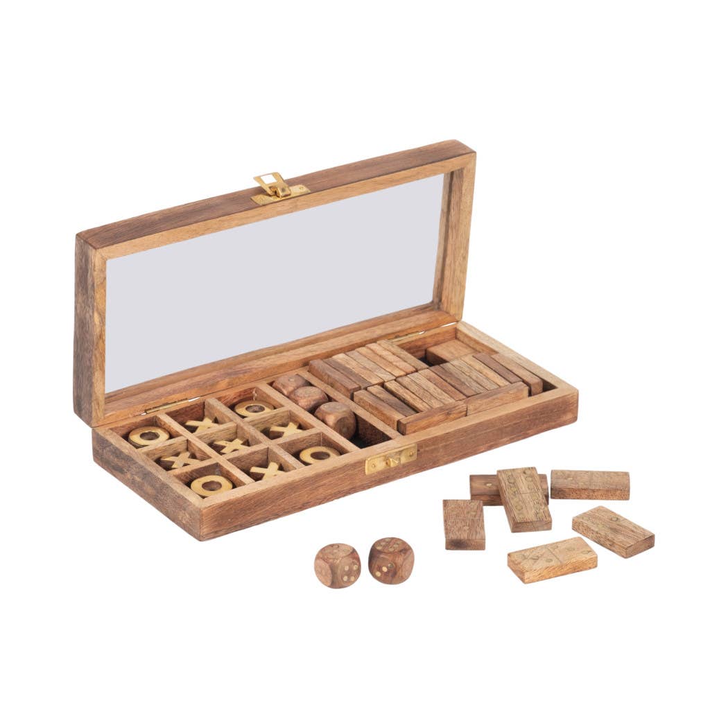 Wooden Elegant Casual Table Game Box - Brown, 9 x 4 in.