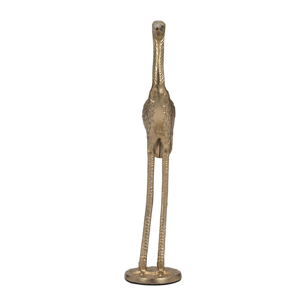 Figurine - Gold Metal Standing Crane Gleaming Finish, 16 in.
