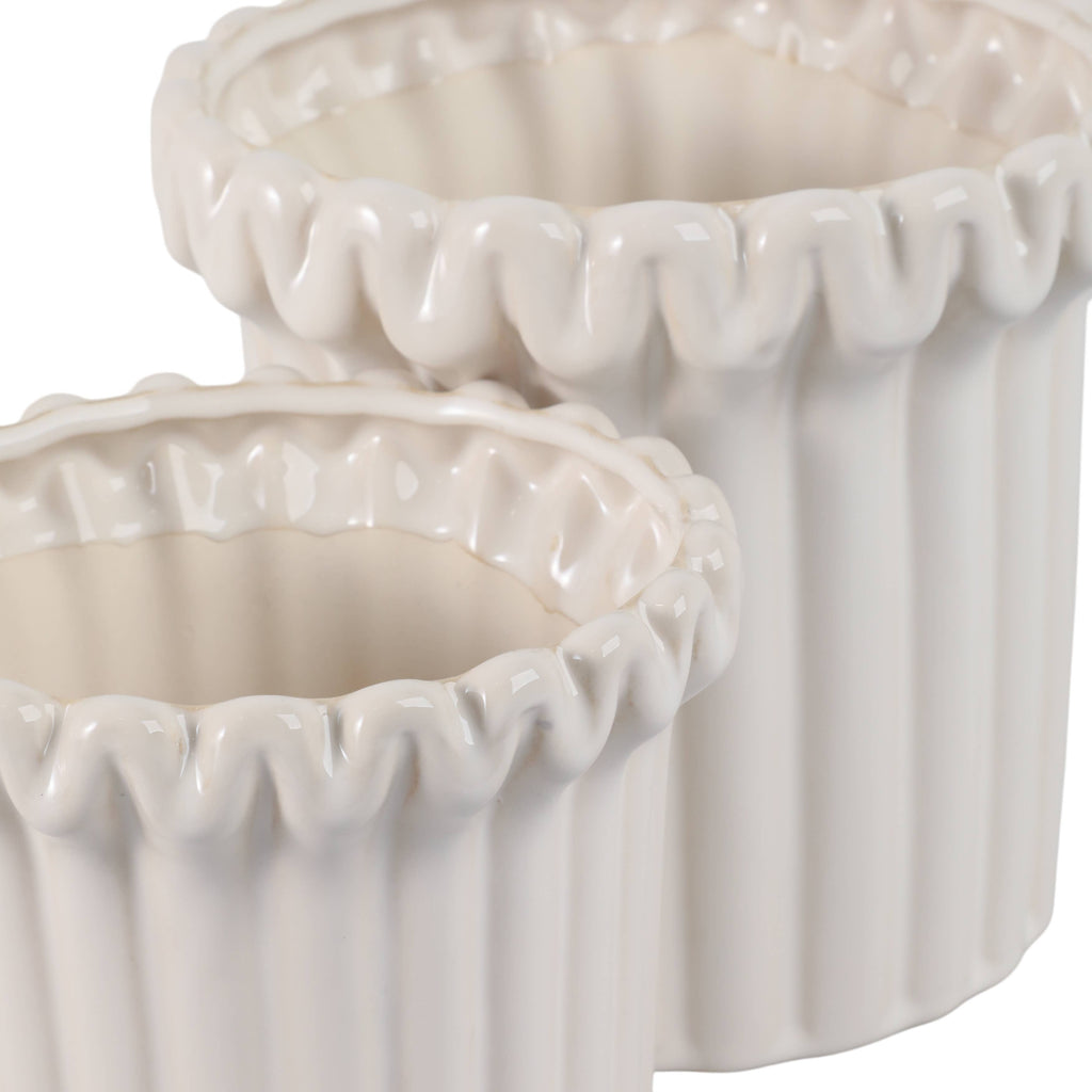 Stoneware Vertical Ridged Planters Set of 2 - Ivory, 9/7 in.