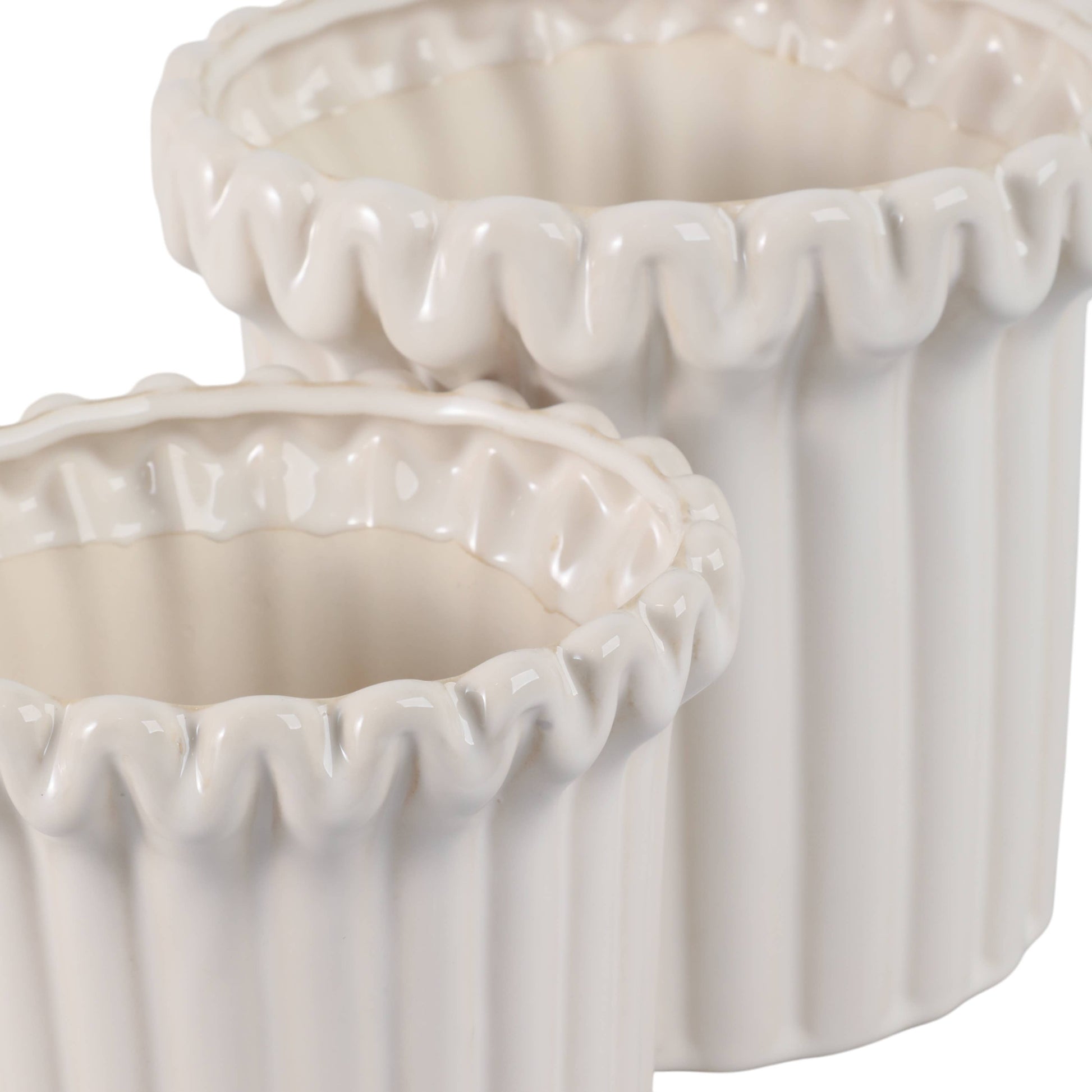 Stoneware Vertical Ridged Planters Set of 2 - Ivory, 9/7 in.