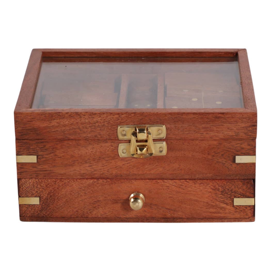 Game Set - Brown/Gold Wood 3 in 1 with Storage Case