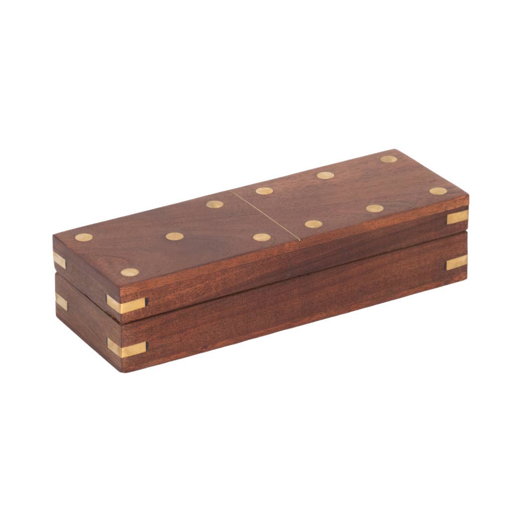 Box Game Set - Brown Wood Rectangular Dominoes, 8 in.