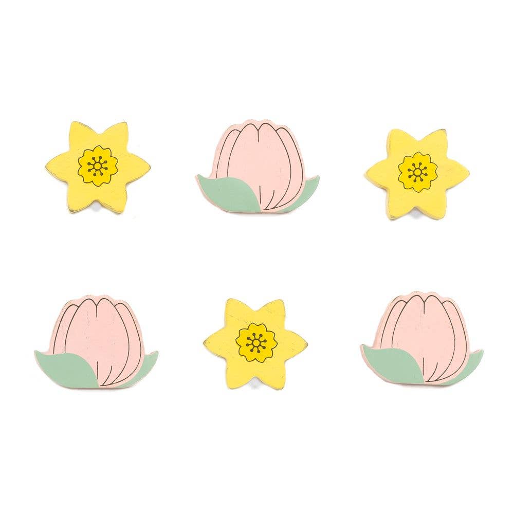 35019 - 3x2 wood shape s/6 TULIP DAFODIL Easter Spring decor