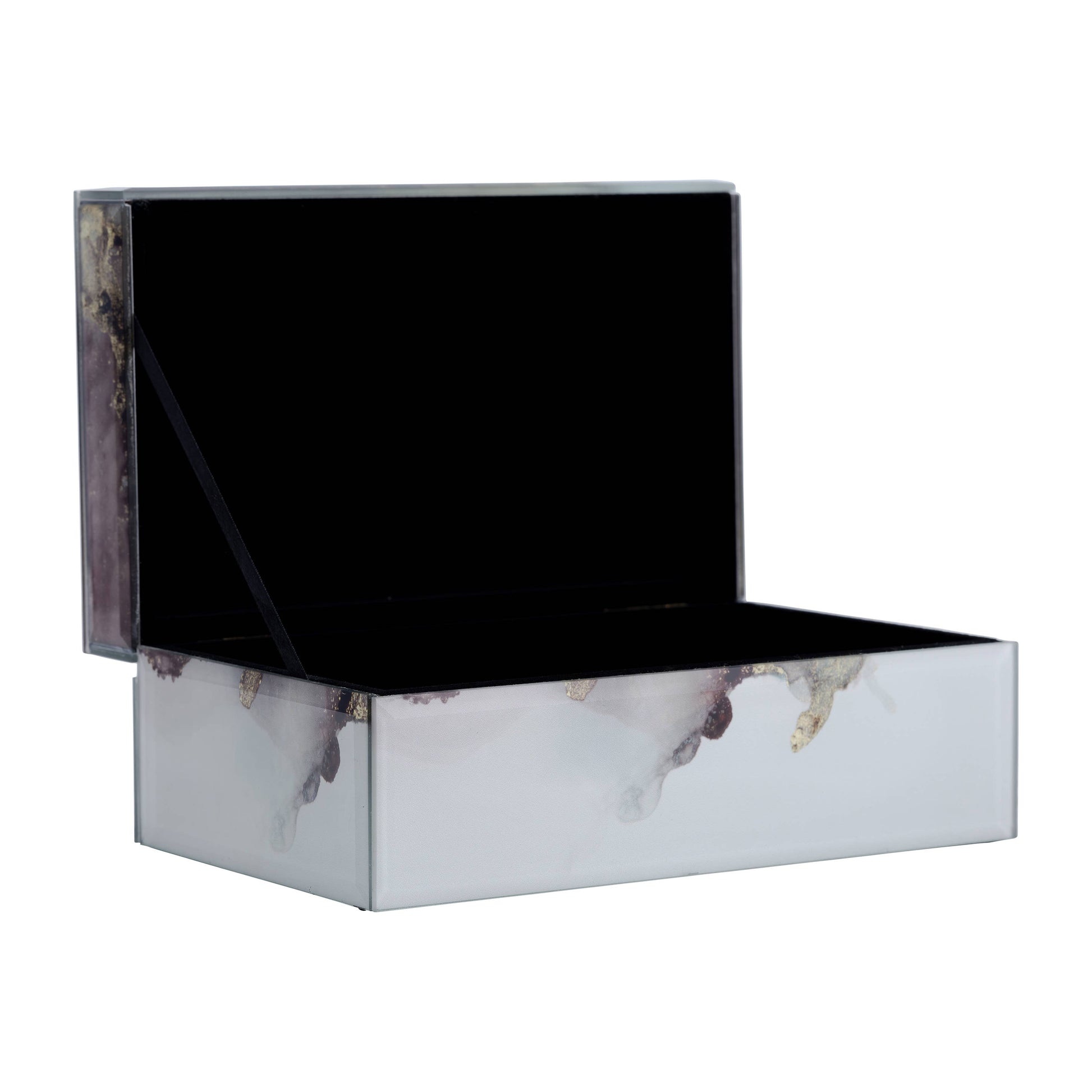 Decorative Box - White/Beige/Gold Wood Abstract, 8x3 in.