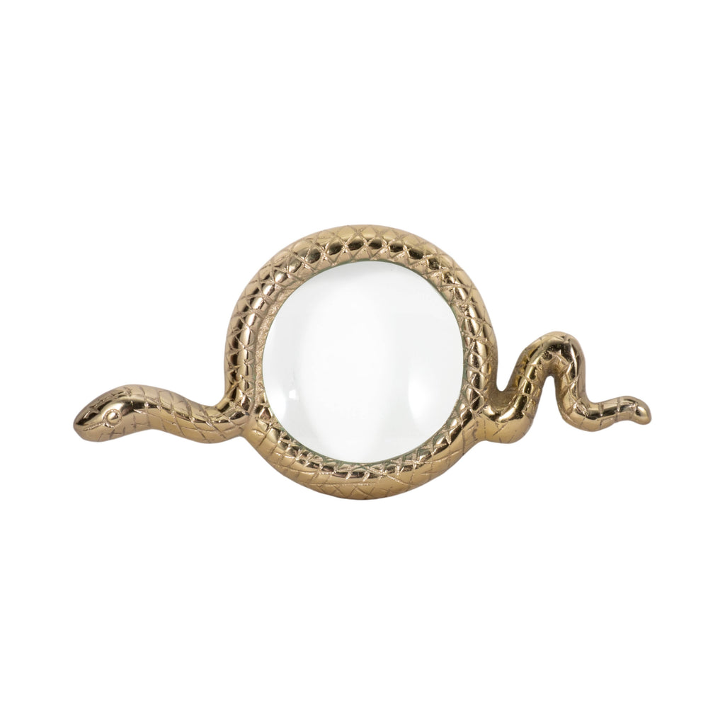 Decorative Object - Gold Metal Snake Magnifying Glass, 9 in.